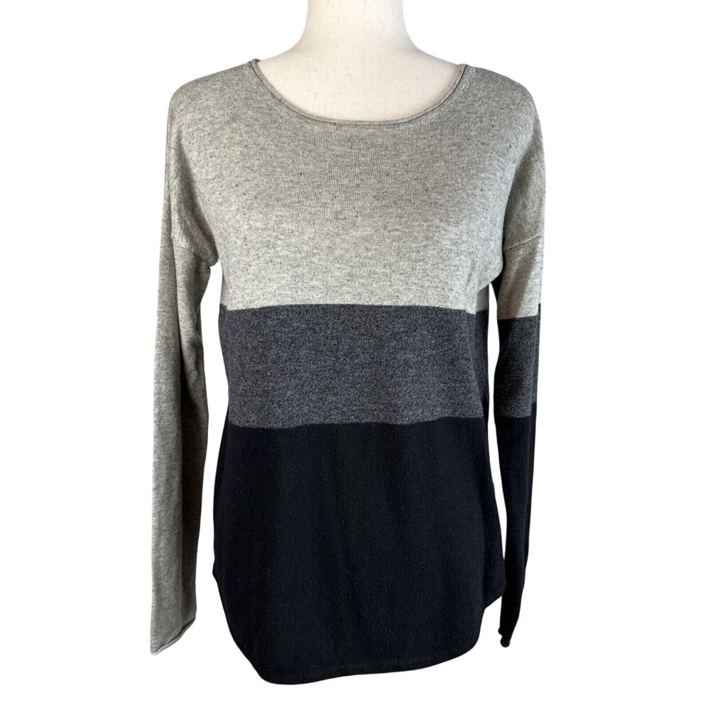 SmartWool Shadow Pine Colorblock Sweater Size‎ M Gray Black Merino Wool Silk